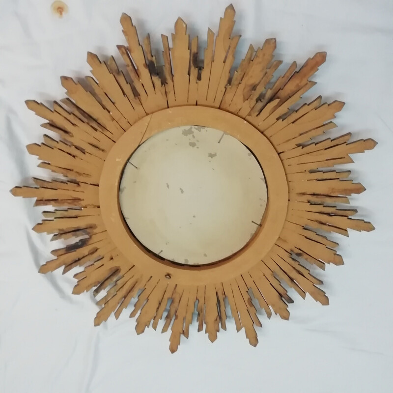Vintage houten Soleil spiegel 1960