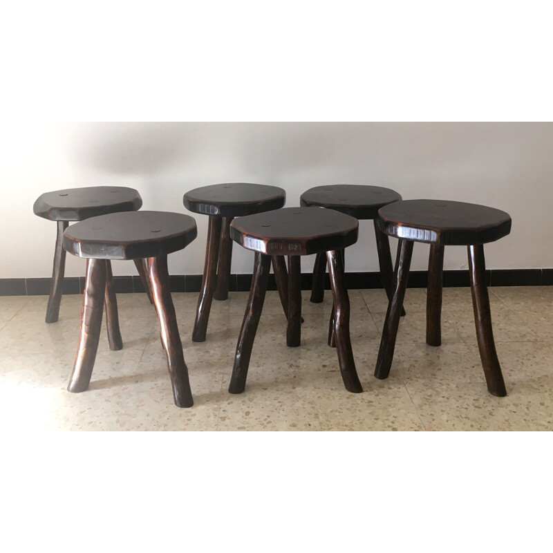 6 vintage tripod stools brutalist 1950s