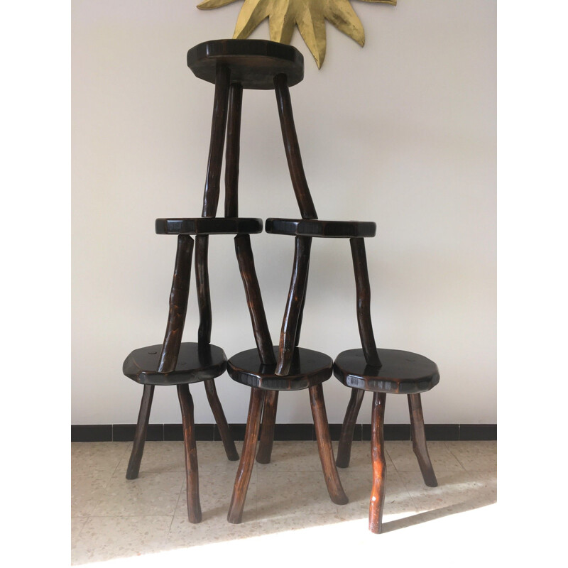 6 vintage tripod stools brutalist 1950s