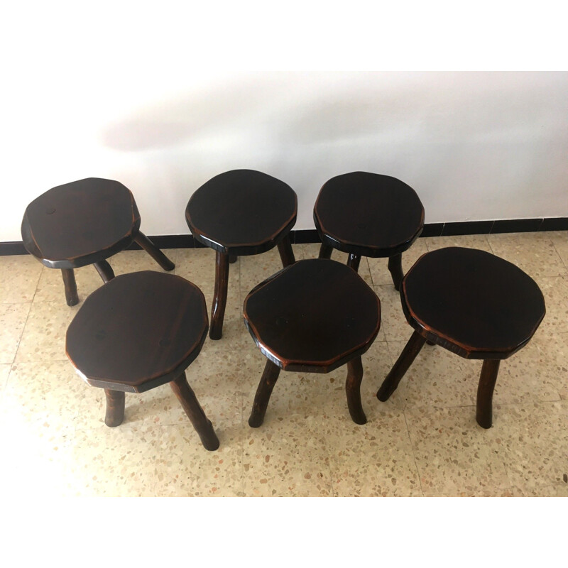 6 vintage tripod stools brutalist 1950s