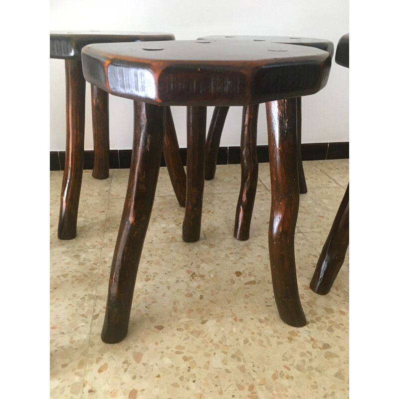 6 vintage tripod stools brutalist 1950s