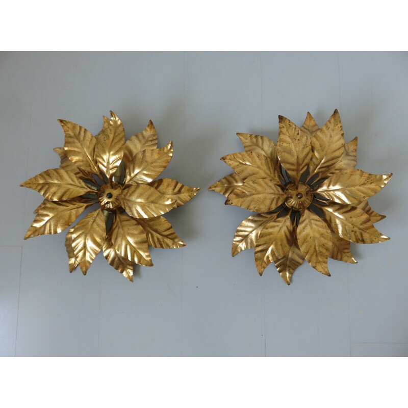 Paire appliques fleurs vintage "'Gold Leaf" 1970  