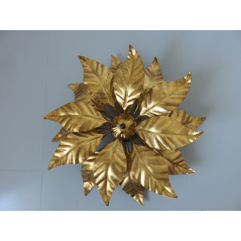 Pair of  "'Gold Leaf" vintage flower sconces  1970