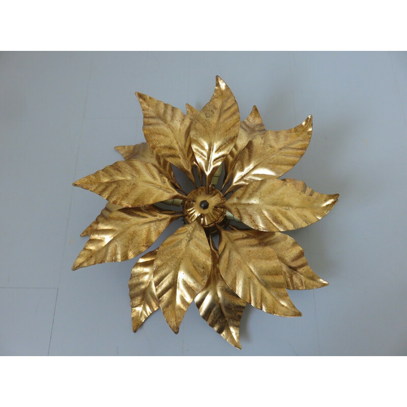 Pair of  "'Gold Leaf" vintage flower sconces  1970