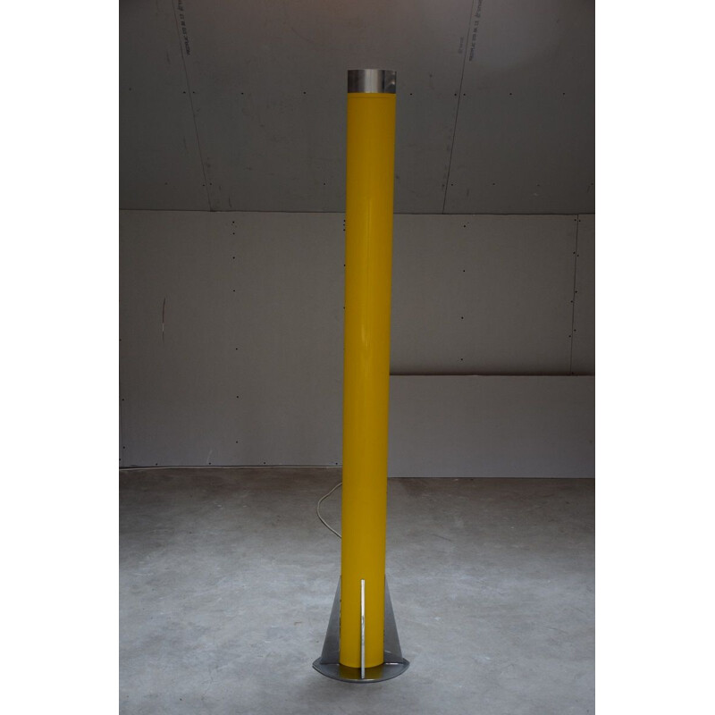 Vintage light fixture with yellow epoxy painted aluminum barrel by Yonel Lebovici, 1981