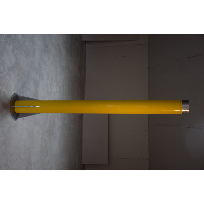 Vintage light fixture with yellow epoxy painted aluminum barrel by Yonel Lebovici, 1981