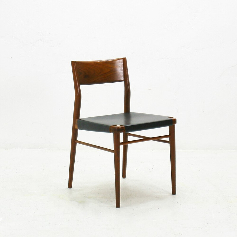 Set of 4 mid-century chairs in leather, Georg LEOWALD - 1970s