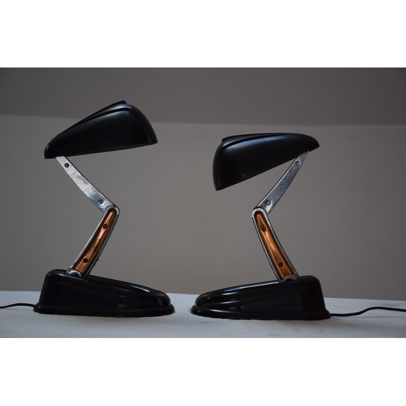 Pair of vintage brown bakelite bolide lamps by Lucidus Bloc for Gustav Miklos, 1945