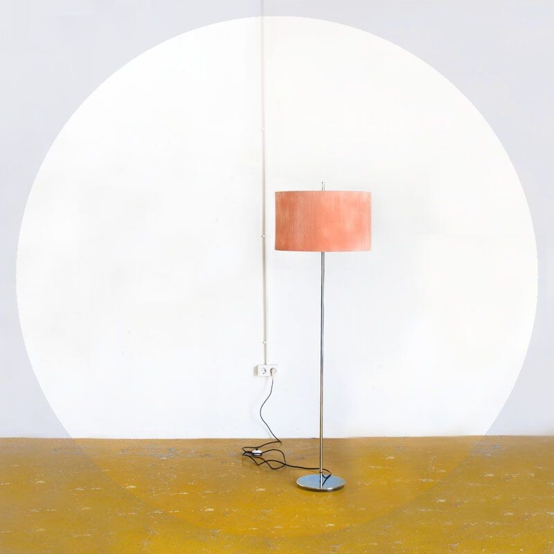 Lampadaire vintage sur pied Abat-jour en tissu et chromé Espagne 1970