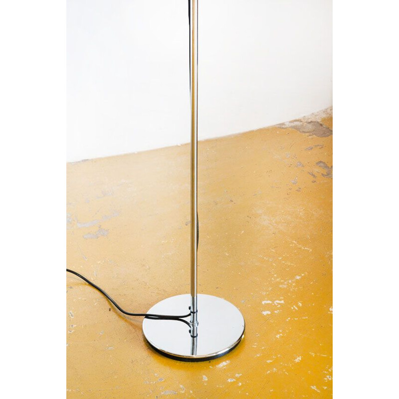 Vintage floor lamp on stand Fabric and chrome plated shade Spain 1970