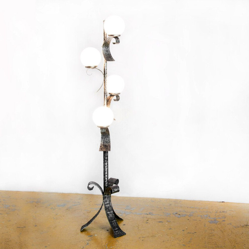 Vintage floor lamp 4 globes Iron aged Spain, 1970