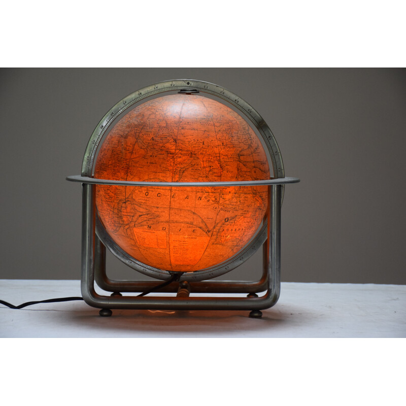 Globe terrestre vintage lumineux en verre attribué à Jacques Adnet 1930