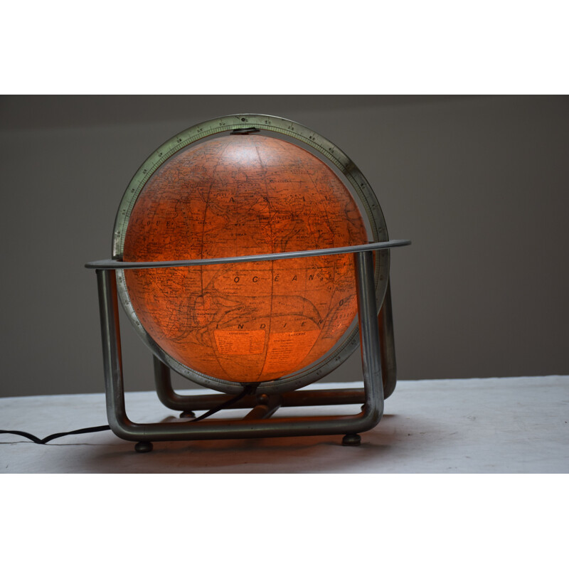 Globe terrestre vintage lumineux en verre attribué à Jacques Adnet 1930