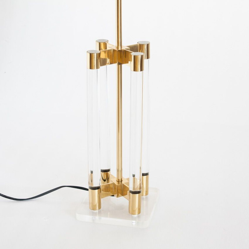 Vintage methacrylate and gold metal table lamp, Spain 1980