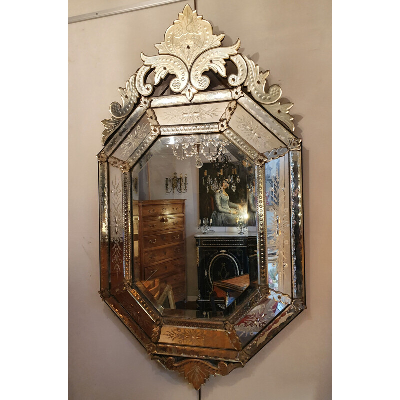 Large Vintage Venetian Mirror A Part Close And Beveled 20th