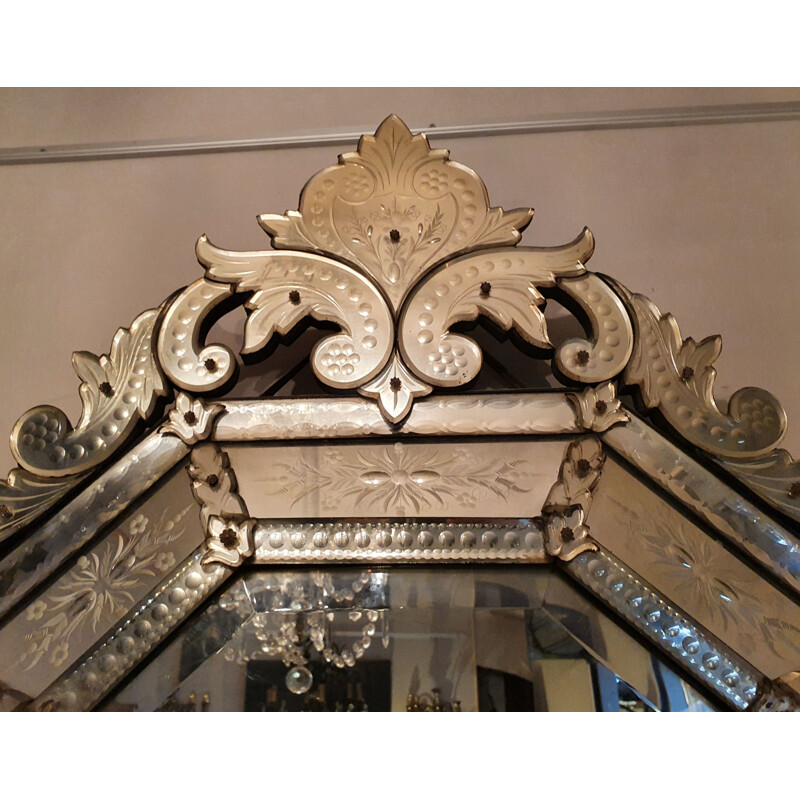 Large Vintage Venetian Mirror A Part Close And Beveled 20th