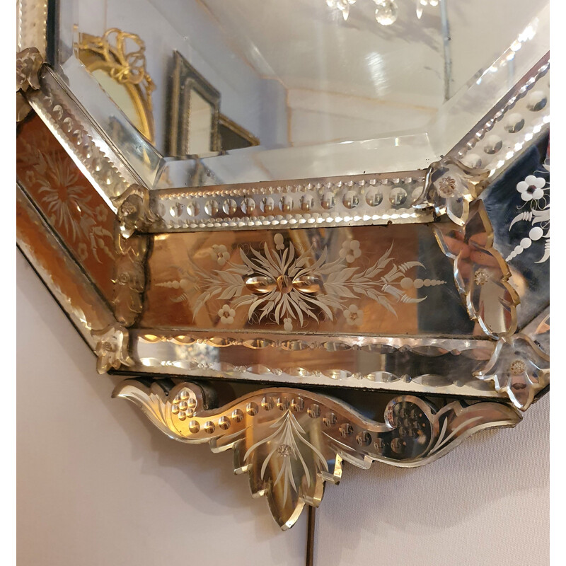 Large Vintage Venetian Mirror A Part Close And Beveled 20th