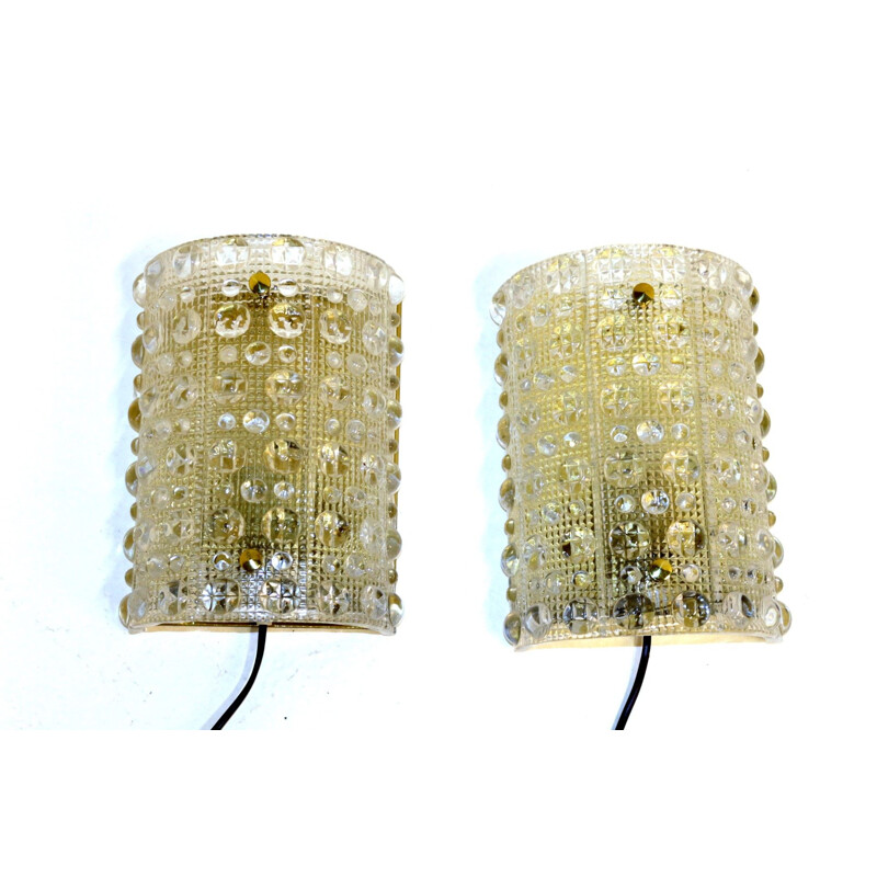 Pair of Carl Fagerlund vintage wall lights for Orrefors Sweden 1967
