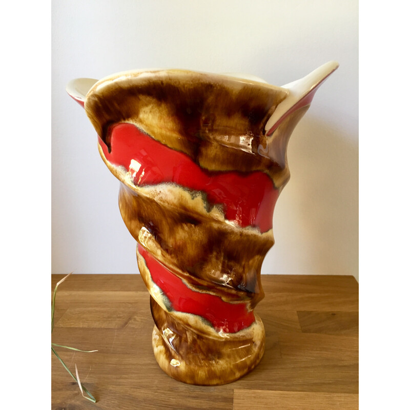 Large Vintage Baudn Enamelled Ceramic Vase