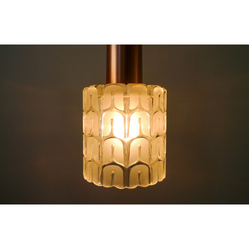 Mid Century Doria Leuchten Copper & Glass Pendant Light, 1960s