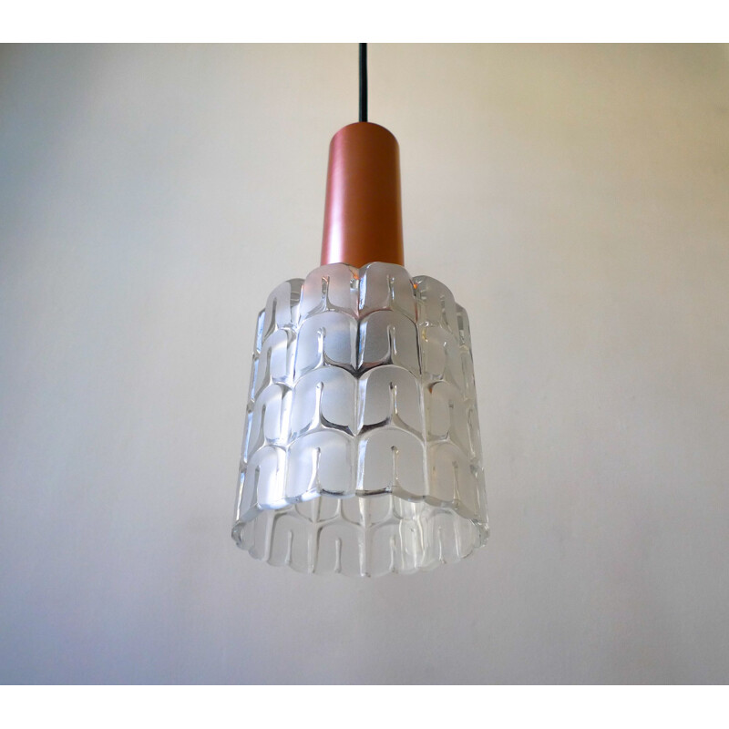 Mid Century Doria Leuchten Copper & Glass Pendant Light, 1960s