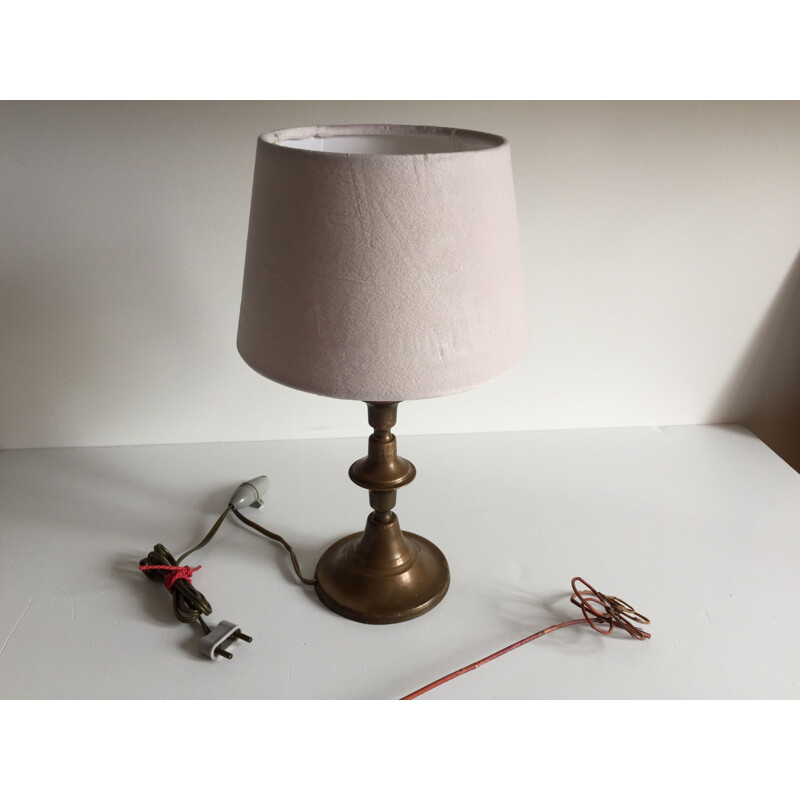 Lampe vintage géométrique en laiton et velours
