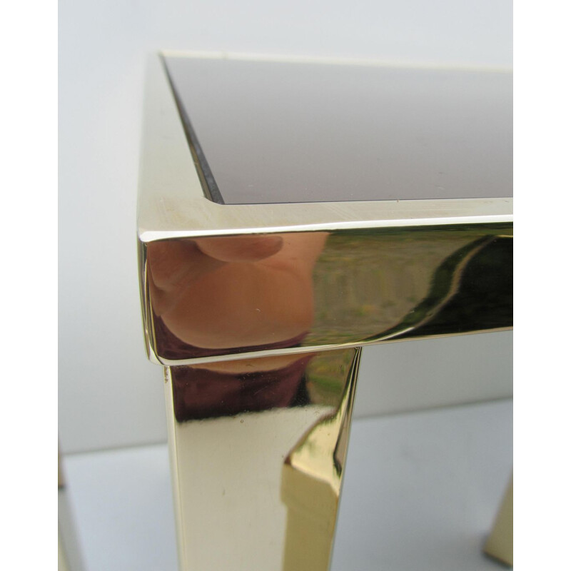 Set of 3 golden mirrored Belgochrom nesting tables - 1970s