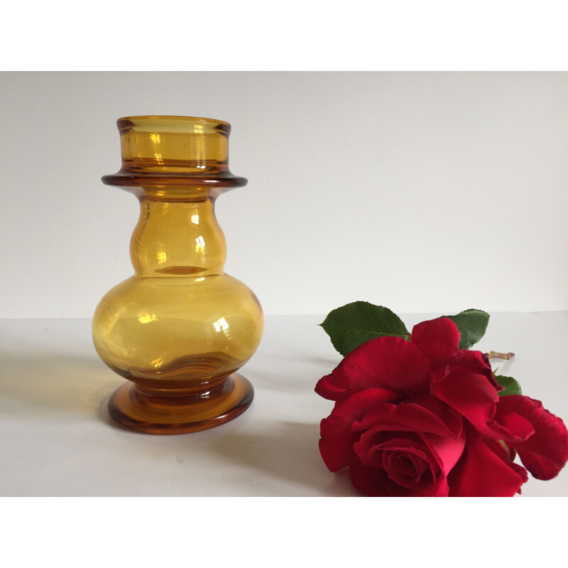 Vintage Orange Moulded Glass Vase