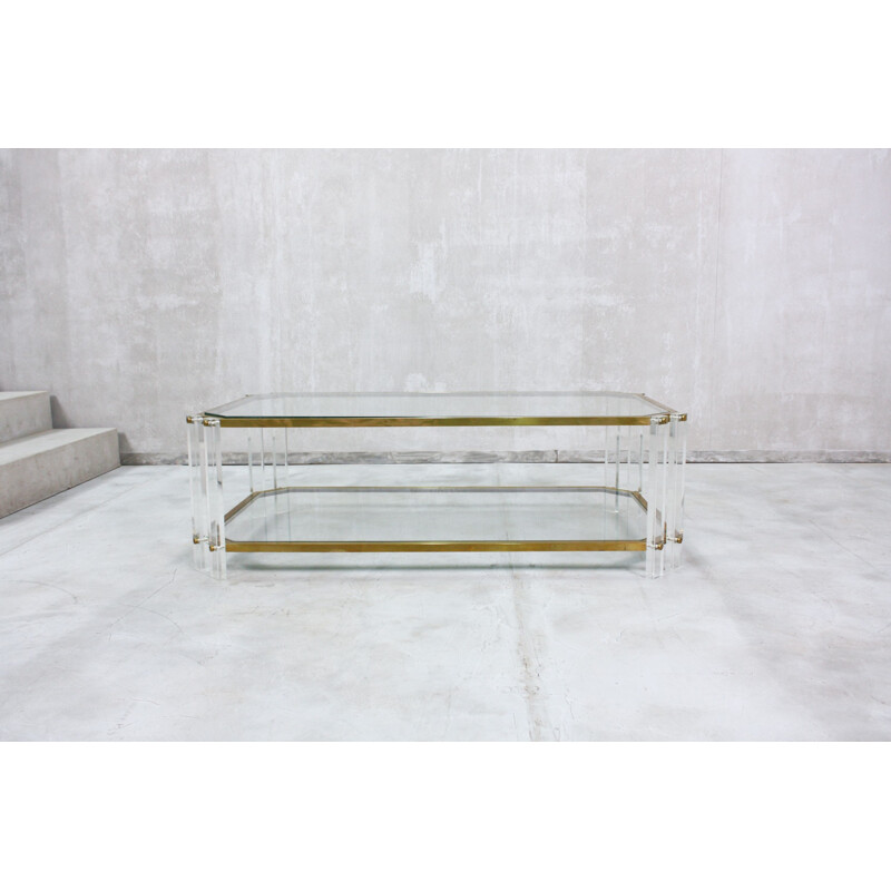 Vintage Brass and Acrylic Coffee Table, Italian 1970s