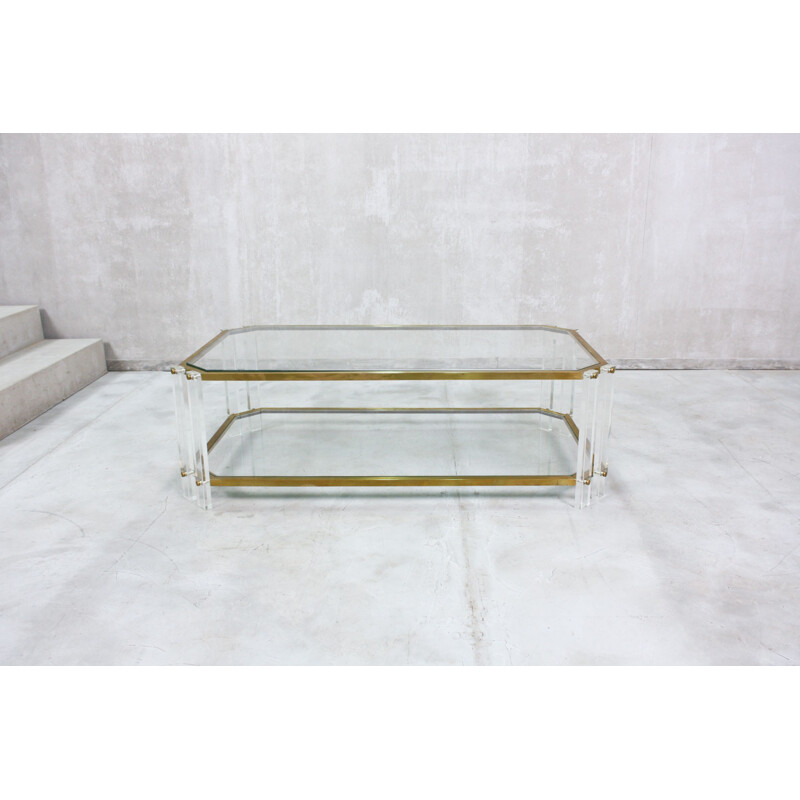 Vintage Brass and Acrylic Coffee Table, Italian 1970s