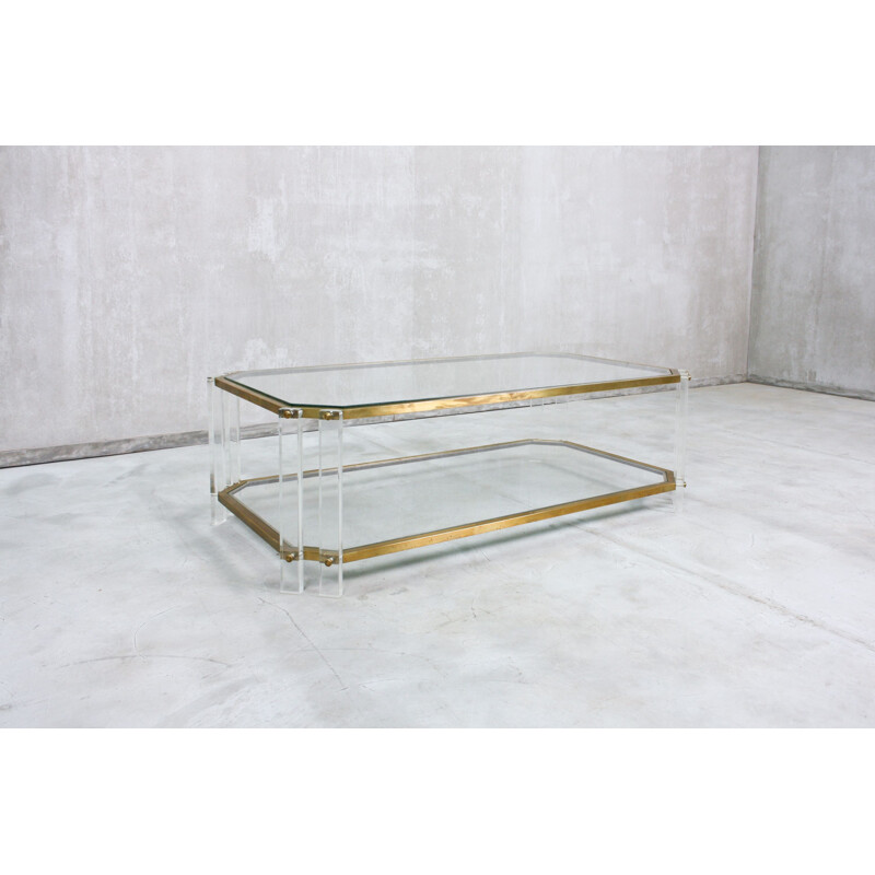 Vintage Brass and Acrylic Coffee Table, Italian 1970s