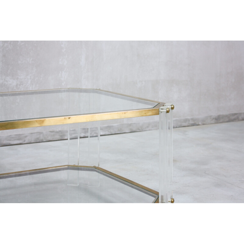 Vintage Brass and Acrylic Coffee Table, Italian 1970s