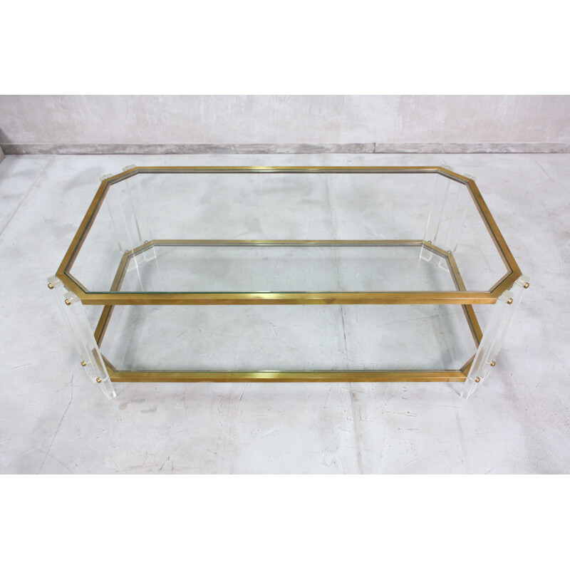 Vintage Brass and Acrylic Coffee Table, Italian 1970s