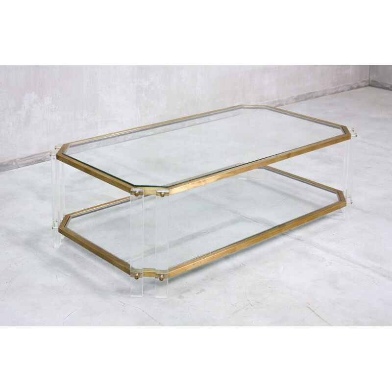 Vintage Brass and Acrylic Coffee Table, Italian 1970s