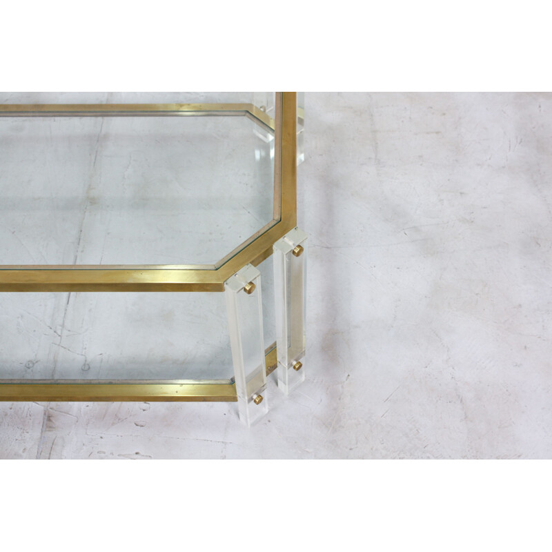 Vintage Brass and Acrylic Coffee Table, Italian 1970s