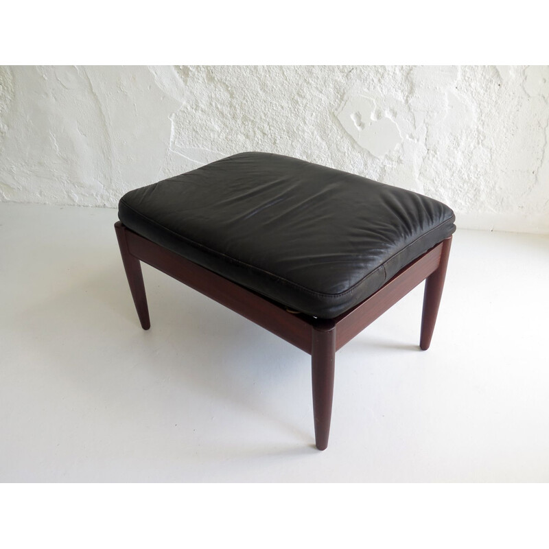 Vintage footstool teak and leather Danish 1950s