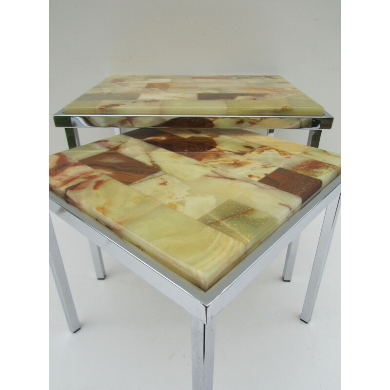 Set of 2 nesting tables in chrome and marble - 1960s