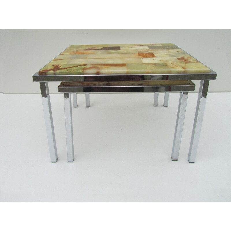 Set of 2 nesting tables in chrome and marble - 1960s