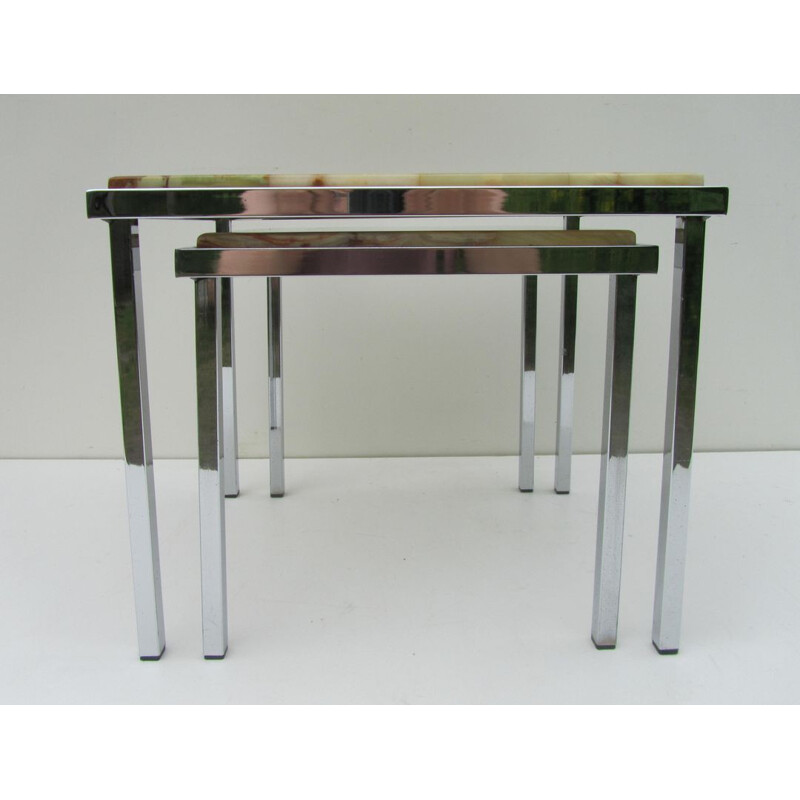 Set of 2 nesting tables in chrome and marble - 1960s