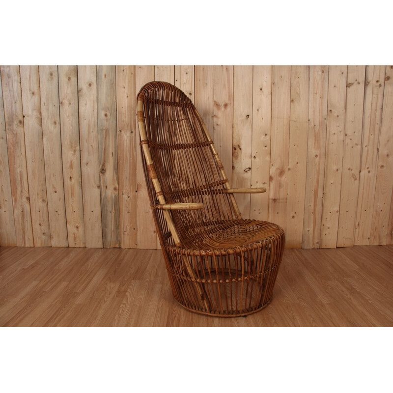 Vintage rattan armchair Monodesi Italy 1950