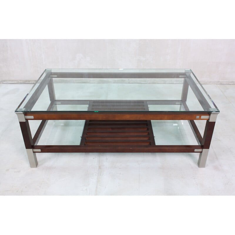 Vintage Coffee Table with Glass Top by Pierre Vandel, 1970s