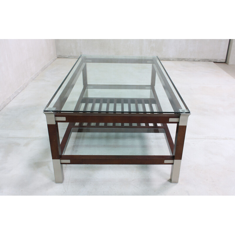 Vintage Coffee Table with Glass Top by Pierre Vandel, 1970s