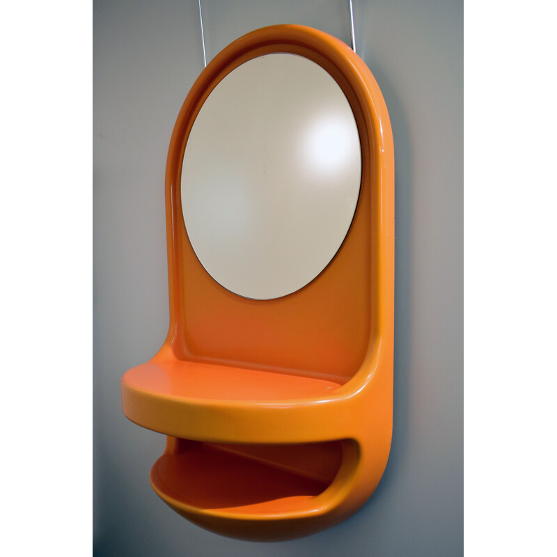 Vintage orange mirror shelf by ILSE with 1970's