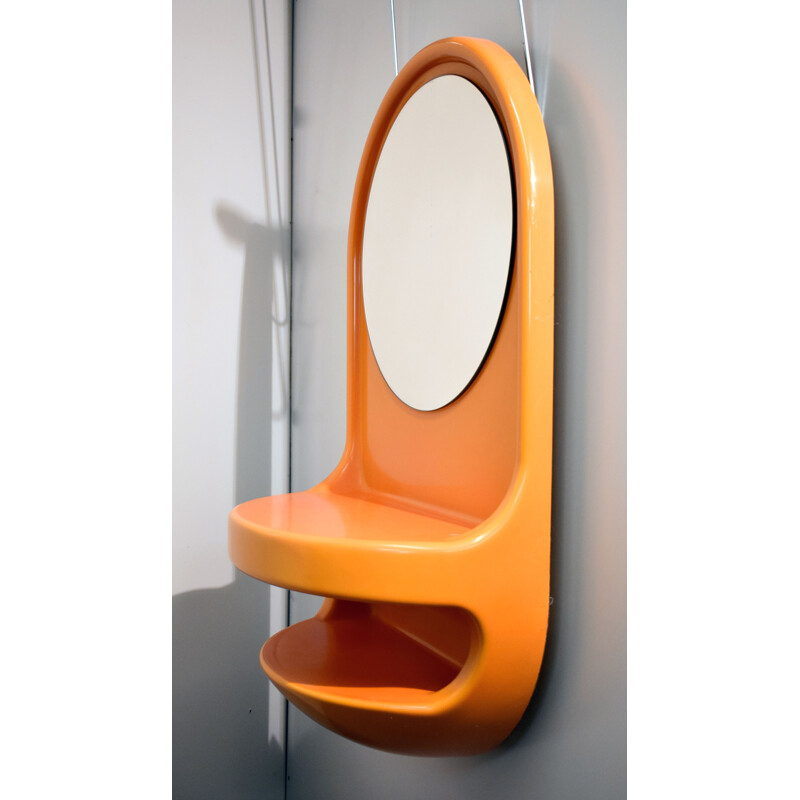 Vintage orange mirror shelf by ILSE with 1970's