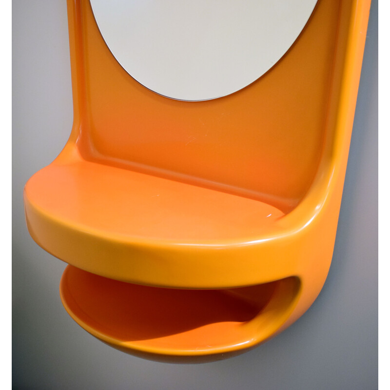 Miroir vintage orange par ILSE avec tablette 1970