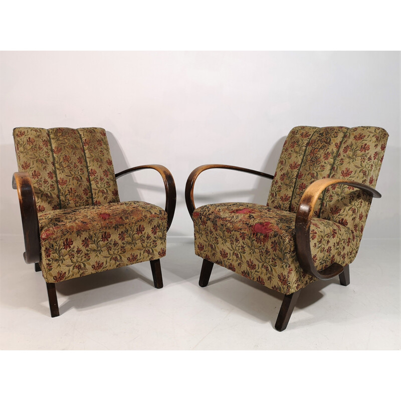 Pair of Vintage Armchairs by Jindřich Halabala, Art Deco 1950s