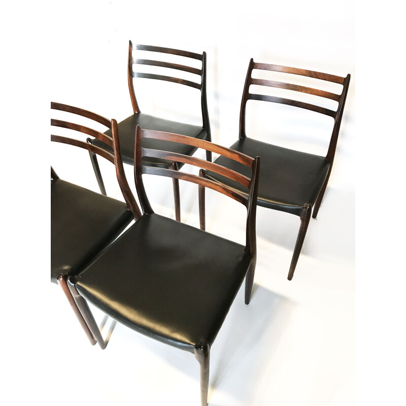 Set of 4 vintage chair Møller Model 78 rosewood, Niels Otto Møller 1962