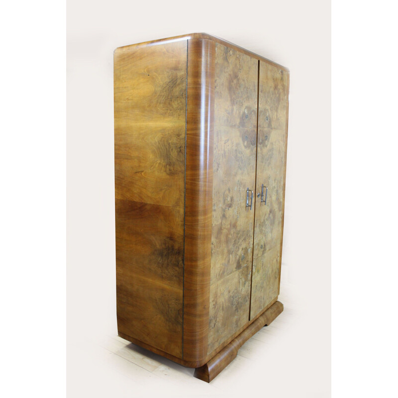 Vintage  Walnut Wardrobe Art Deco, 1940s