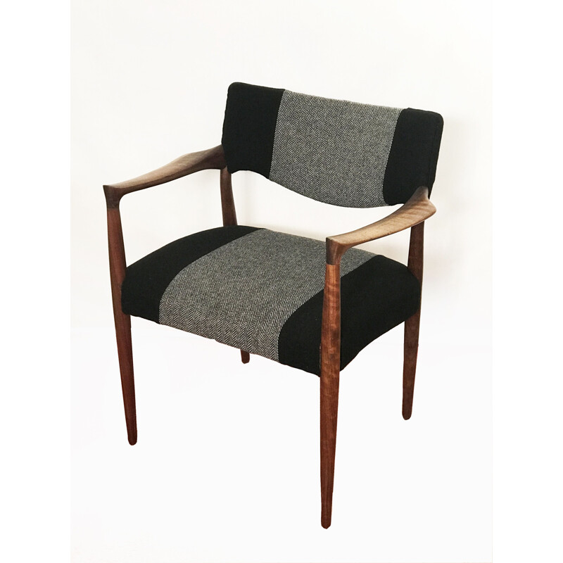 Rosewood Armchair with new black wool fabric, 1960s