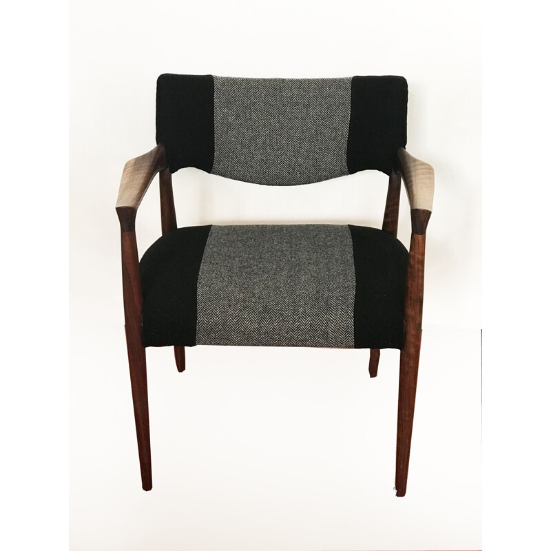 Rosewood Armchair with new black wool fabric, 1960s
